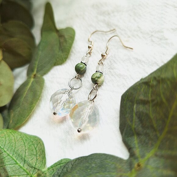 Gemstone & Crystal Silver Earrings, Elegant Boho Wedding Earrings, Hippie Chic - Picture 6 of 7